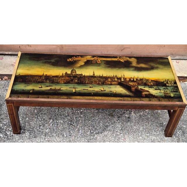 Brown Regency Brass Inlaid Mahogany Map of London Printed Top Coffee Table, Circa 1930s For Sale - Image 8 of 17