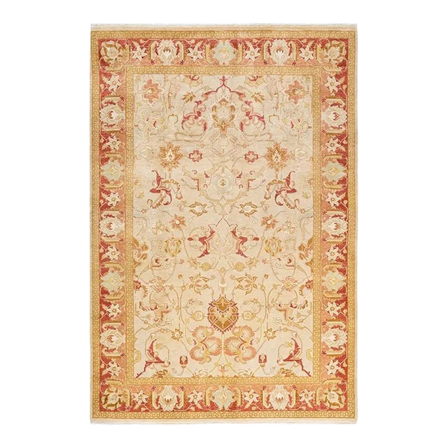 Mogul, One-of-a-Kind Hand-Knotted Area Rug in Ivory, 6' 2" x 9' 0" For Sale