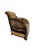 Mid-1900 vintage high-end barrel back armchair refined in a deconstructed style with a tufted barrel back and a deep and...