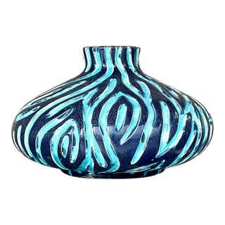Vintage Modernist Turquoise & Black Studio Pottery Vase For Sale