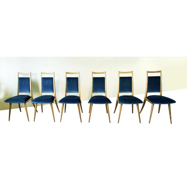 Mid-Century Dining Chairs in Turquoise Velvet attributed to E. M. Dettinger, Germany, 1950s, Set of 6 For Sale - Image 9 of 10