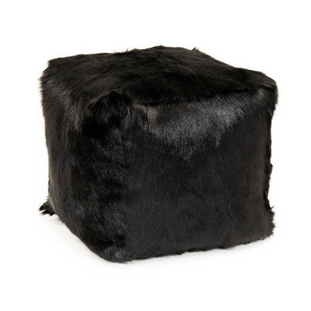 Tibetan Black Goat Fur Pouf For Sale - Image 4 of 4