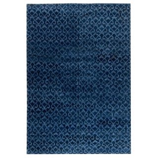 Contemporary Navy Blue Handcrafted Pashmina Euro Rug by Doris Leslie Blau For Sale