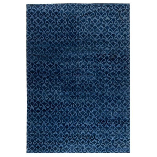 Contemporary Navy Blue Handcrafted Pashmina Euro Rug by Doris Leslie Blau For Sale