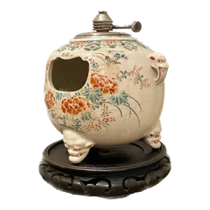 Antique Floral Japanese Incense Burner With Gargoyles