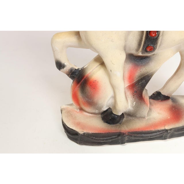 Vintage Painted Red, White, and Black Chalkware Trojan Horse Sculpture / Figurine For Sale - Image 15 of 16