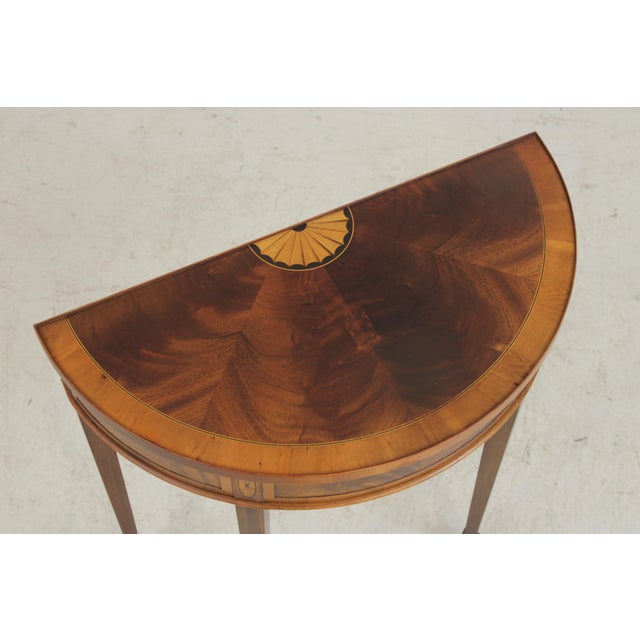 Wood Hekman Mahogany Inlaid Demilune Table For Sale - Image 7 of 14