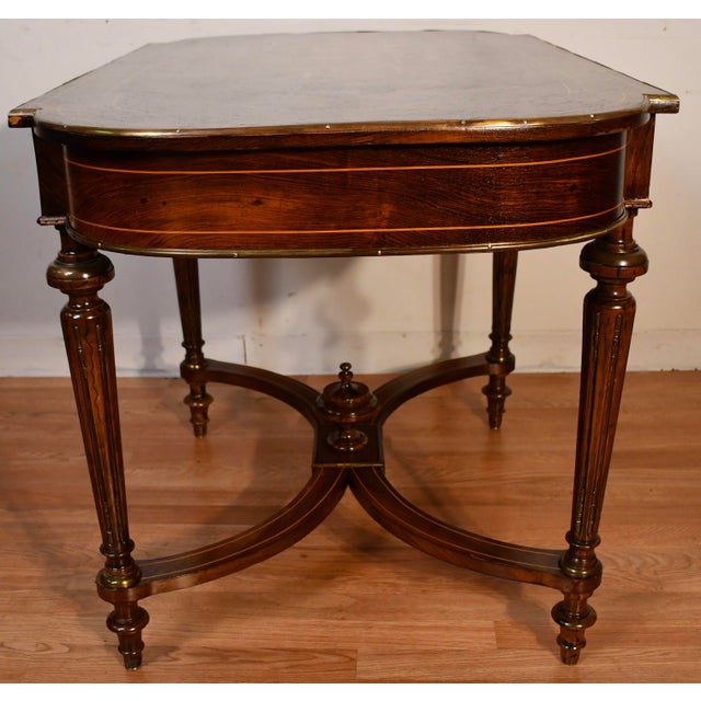 French 19th French Louis XV Rosewood Inlaid Center Table With Ormolu Mounts Desk For Sale - Image 3 of 18