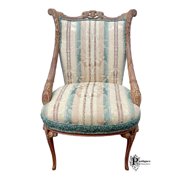Shabby Chic Vintage Regency Style Pickled Whitewash Upholstered Accent Chairs - Pair For Sale - Image 3 of 11