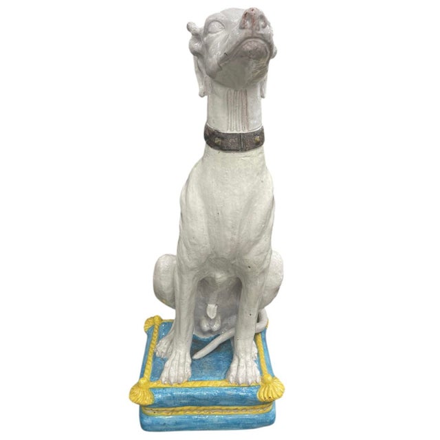 2000 - 2009 Vintage Italian Style Life-Size Majolica Greyhound on Tasseled Pillow For Sale - Image 5 of 8