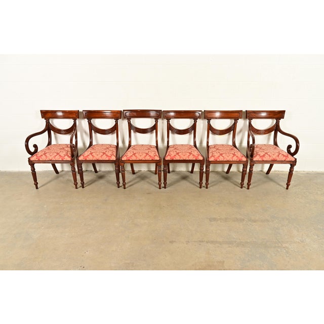 English Baker Furniture Style English Regency Carved Mahogany Dining Chairs, Set of Six For Sale - Image 3 of 14