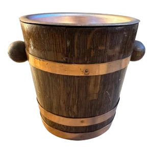 1950s Mid-Century Modern Oak and Copper French Ice Bucket
