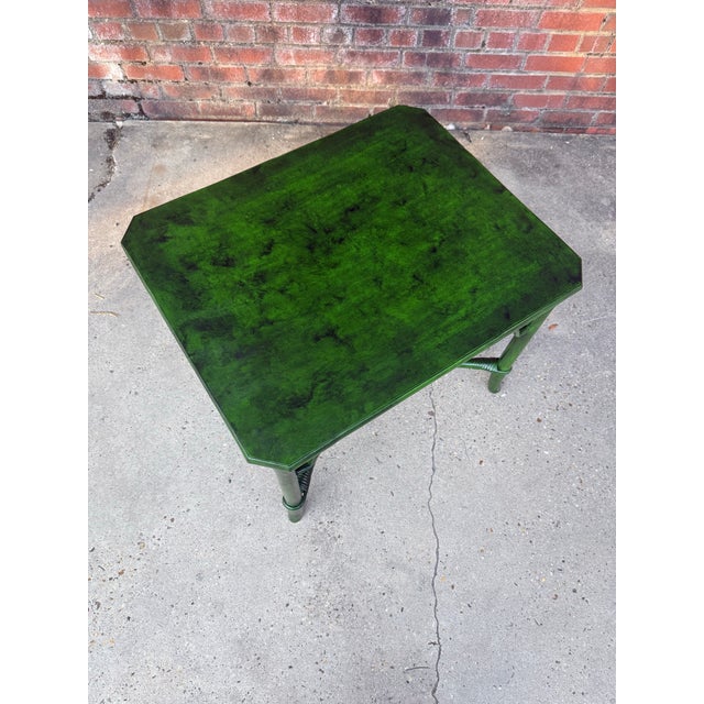 Vintage Mid Century Rattan Side Table With Deep Verdant Lacquer Finish - Newly Painted For Sale - Image 10 of 12