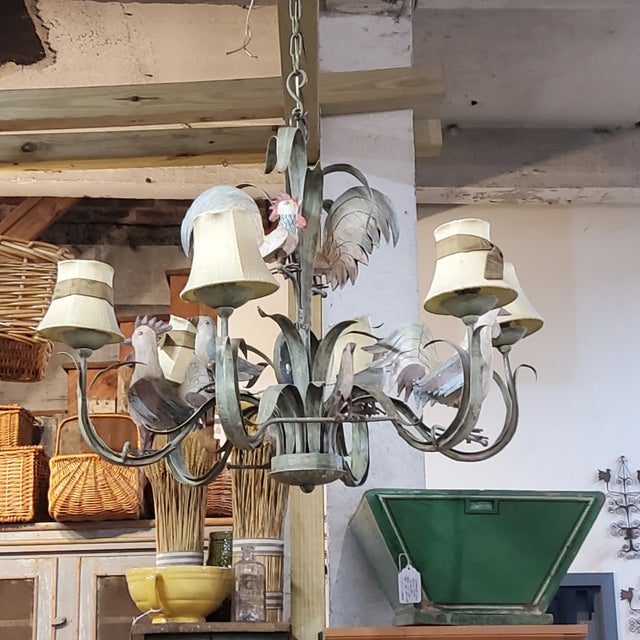 Metal 1970s Tole Rooster 6 Arm Chandelier For Sale - Image 7 of 7