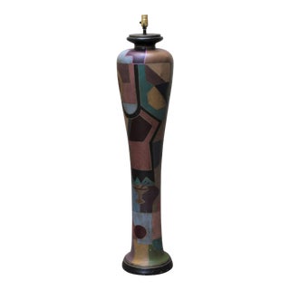 1980s Leviton Memphis Style Multi Colored Geometric Plaster Floor Lamp For Sale