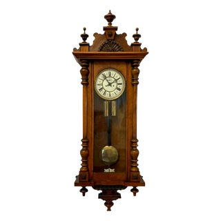Antique Carved Walnut Regulator Striking Wall Clock, Vienna, Austria, 1860 For Sale