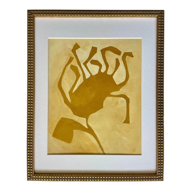 2026 "Calendula" Modern Abstract Botanical Painting on Paper by Artist r.k. Red For Sale