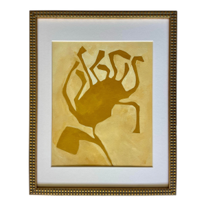 2026 "Calendula" Modern Abstract Botanical Painting on Paper by Artist r.k. Red