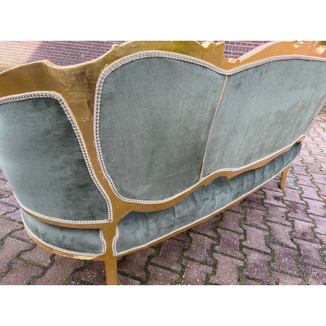 1950s 1950's Louis XVI Living Room Set Green Velvet - 3 Pieces For Sale - Image 5 of 13