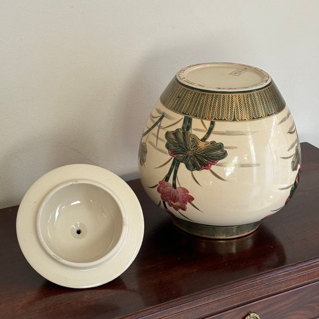 Large Late-20th Century Japanese Satsuma-Inspired Ginger Jar W/ Wooden Stand For Sale - Image 11 of 12