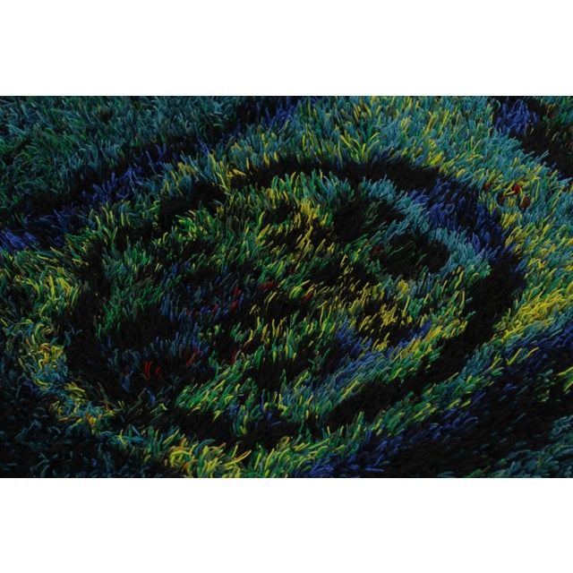 Vintage Swedish Rya Rug, Bold Scandinavian Motifs in Teal Blues - Rug & Kilim For Sale In New York - Image 6 of 6