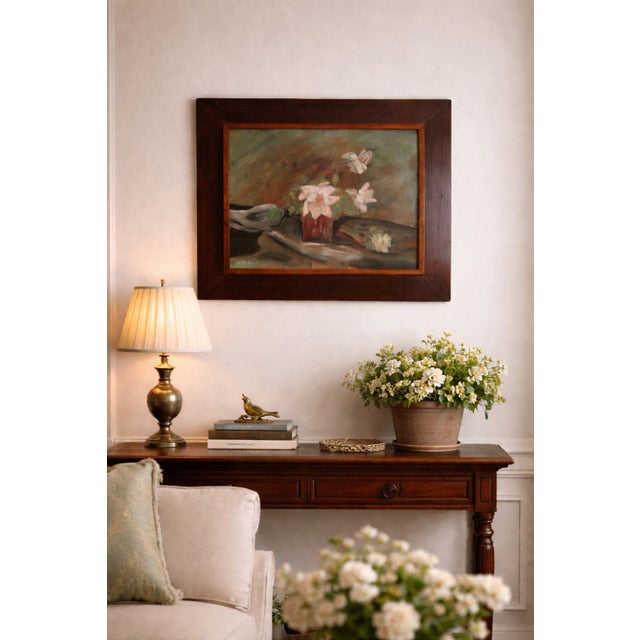 Impressionist 1930s California Impressionist/Tonalist Still Life Oil Painting by Julia Rideout – Framed Moody Floral on Canvas Board For Sale - Image 3 of 12