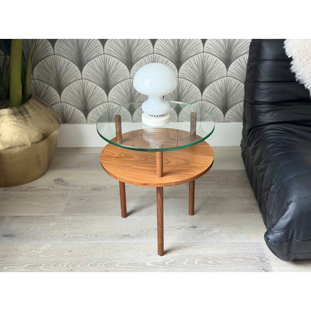 Mid-Century Modern-Style Walnut Wood and Glass "Unison" Side Tables by Design Within Reach For Sale - Image 10 of 16