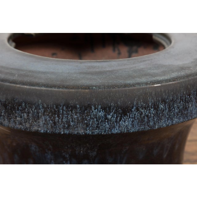 Japanese Antique Blue and Black Glazed Ceramic Hibachi for Drinking Saké For Sale - Image 10 of 13