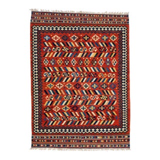 2020s Modern Kilim Handmade Multicolor Geometric Wool Rug For Sale