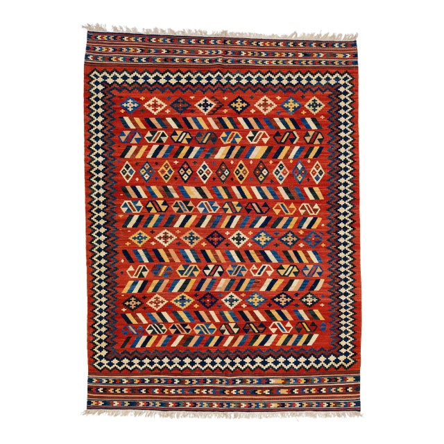 2020s Modern Kilim Handmade Multicolor Geometric Wool Rug For Sale