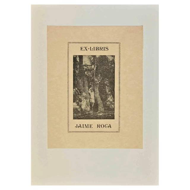 Ex Libris Jaime Roca, Woodcut, Mid 20th Century For Sale