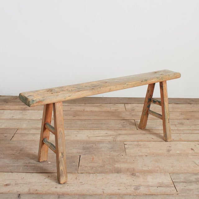 Wood Antique Reclaimed Rustic Wooden Hallway Pig Bench For Sale - Image 7 of 8