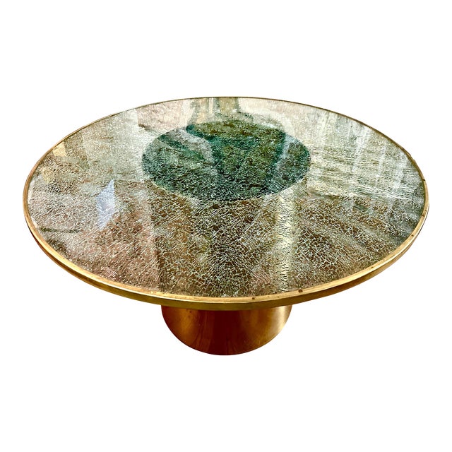 Steve Chase Design Crackle Glass and Brass Dining Table For Sale