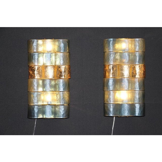 Mid-Century Blue, Grey and Gold Murano Glass Sconces, 1980s, Set of 2 For Sale - Image 4 of 18