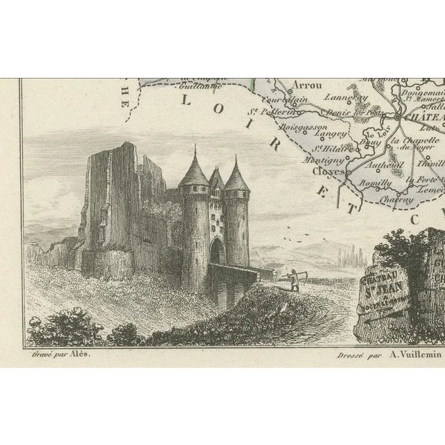 Map of Eure-Et-Loir France with Chartres Cathedral, 1850 For Sale - Image 4 of 10