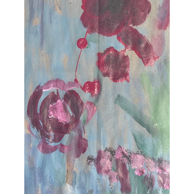 1980s Pair Abstract Paintings Florida Florals in Red and Purple by Elia Framed For Sale In Miami - Image 6 of 7