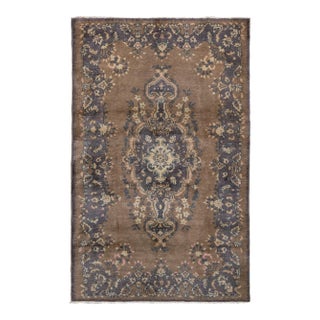 1950s Hand-Knotted Vintage Sivas Rug in Beige-Brown With Medallion Floral Pattern For Sale