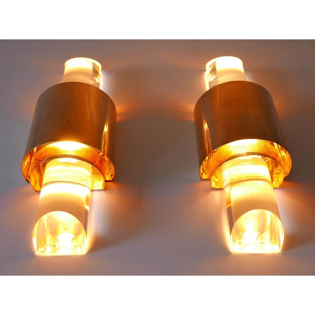 Gilt Brass & Acrylic Glass Wall Lights, Germany, 1980s, Set of 2 For Sale - Image 14 of 18