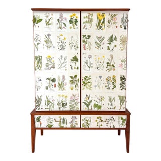 1950's Swedish Cabinet With Nordens Flora Illustrations For Sale