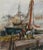Arranging their yellow fishing nets, the fishermen in this Eve Nethercott watercolor are surrounded by fishing vessels and...