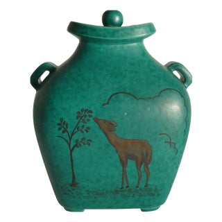 Art Deco Green Lidded Vase by Wilhelm Kåge for Gustavsberg, 1956 For Sale