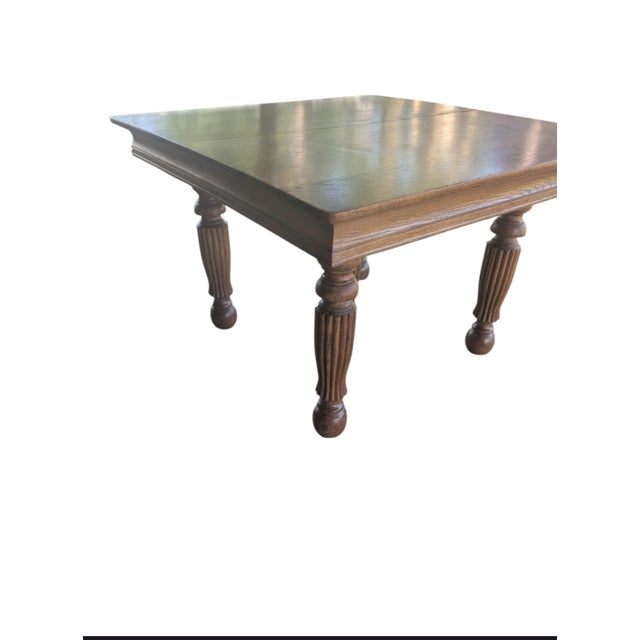 Late 19th Century Early American Solid Oak Banquet Dining Table With Fluted Legs on Casters For Sale - Image 4 of 18