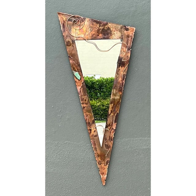Vintage Post Modern Copper Triangle Wall Mirror For Sale - Image 4 of 12