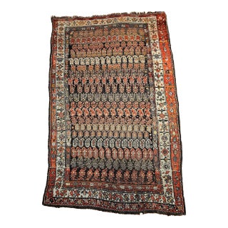 Vintage Malayer Area Rug, Hand-Knotted Wool, Geometric Paisley Pattern, 5x7, Brown & Red For Sale