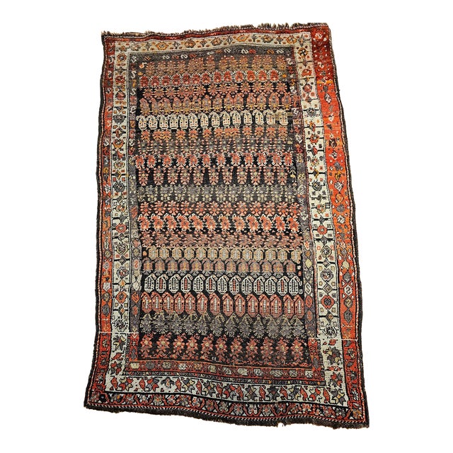 Vintage Persian Malayer Area Rug, Hand-Knotted Wool, Geometric Paisley Pattern, 5x7, Brown & Red For Sale