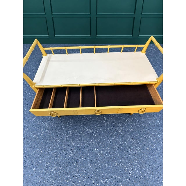 Ornamental & Decorative Materials Vintage Thomasville Allegro Faux Bamboo Rolling Serving Cart For Sale - Image 7 of 12