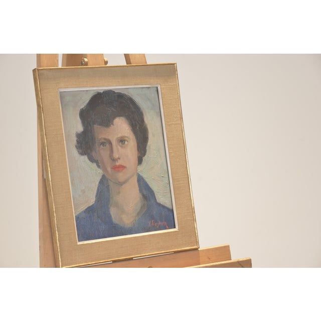 Oil Painting, Portrait of a Young Woman, Signed F. Christophe, Circa 1955 For Sale - Image 4 of 9