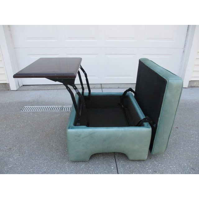 Vintage Mint Green Hancock & Moore Ottoman With Tray For Sale - Image 6 of 10