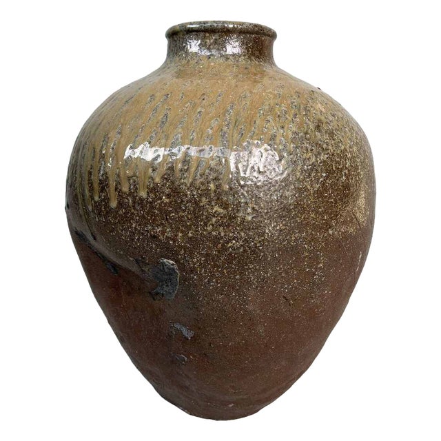 Japanese Tea Leaf Jar in Brown Ceramic For Sale