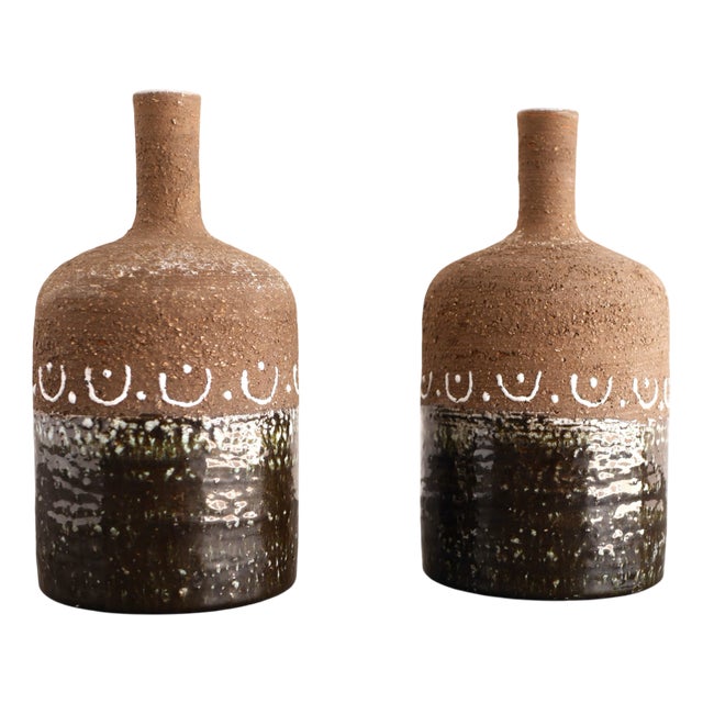 Scandinavian Mid-Century Modern Brutalist Pottery Vases by Hellström for Nittsjö, Sweden, Set of 2 For Sale